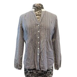 Laura Ashley Top Victorian‎ Striped Button Regency Mock Collar Long Sleeve 8